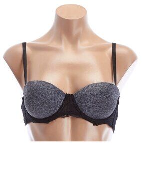 Rene Rofe Convertible Lace Push-Up Bra, Grey/Black, 34A